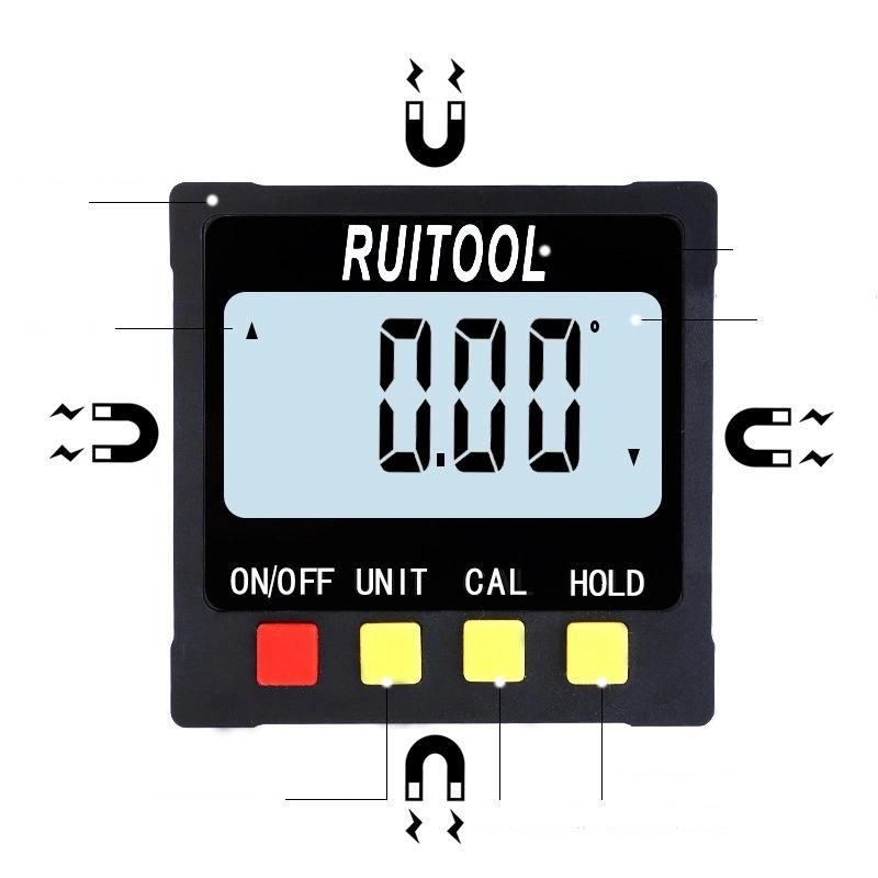 Ruitool′s New Digital Display Inclinometer 4*90 Degree Large-Screen Protractor Plastic Electronic Angle Ruler Is Magnetic on All Sides