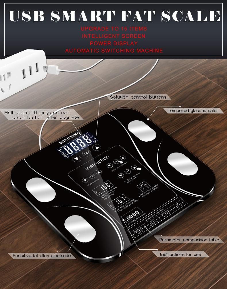 Smart Household 180kg LCD Display Round Glass Digital Bathroom Body Weighing Scale