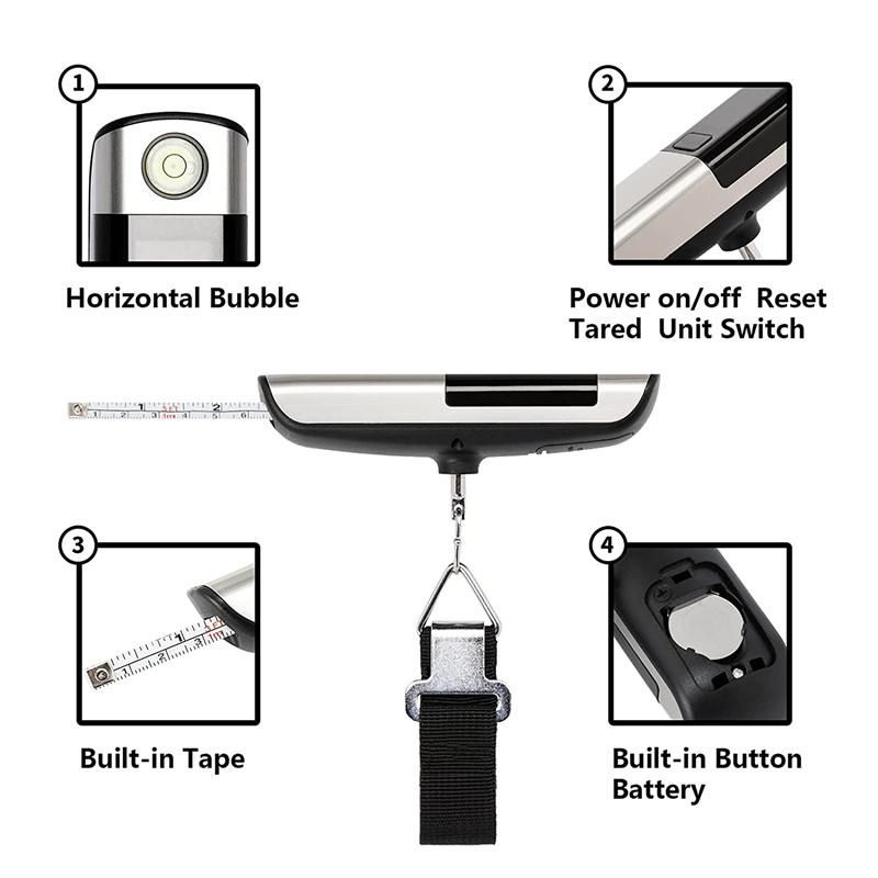 Luggage Scale with Built-in Tape Measure, with Horizontal Bubble Digital Portable Travel Suitcase Weigher (Digital)