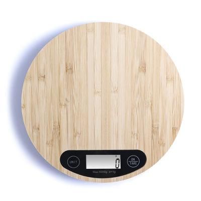 Touch Electronic Weighing Scale Kitchen Food Cook Scale Bamboo Platform Round Digital LCD Scale