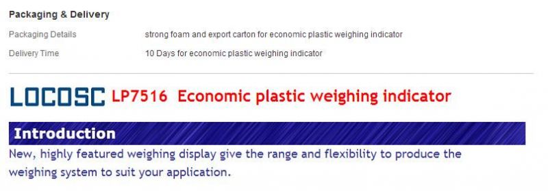 Low Power Consumption Plastic LED/LCD with Backlight Weighing Instrument Indicator