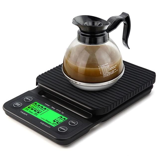 Digital Food Kitchen Scale Timer for Drip / Pour Over Coffee / Cooking / Baking with Easy to Clean Rubber Mat
