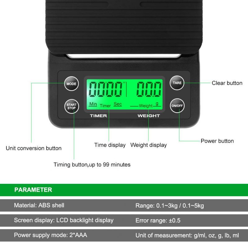 Electronic Balance Kitchen Coffee Timing Scales