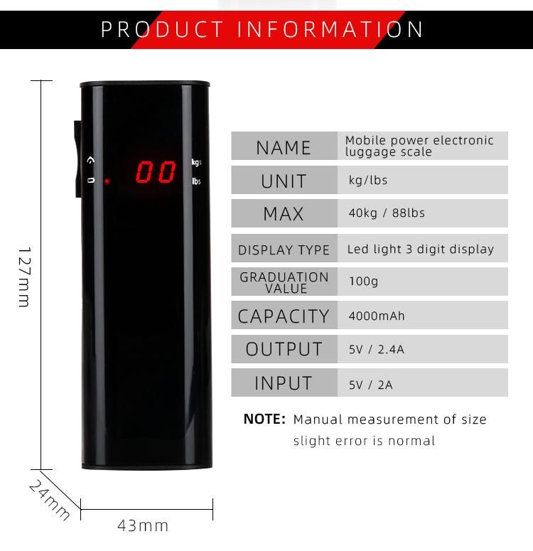 Multi-Function portable electronic Digital LCD Luggage Scale with Powerbank