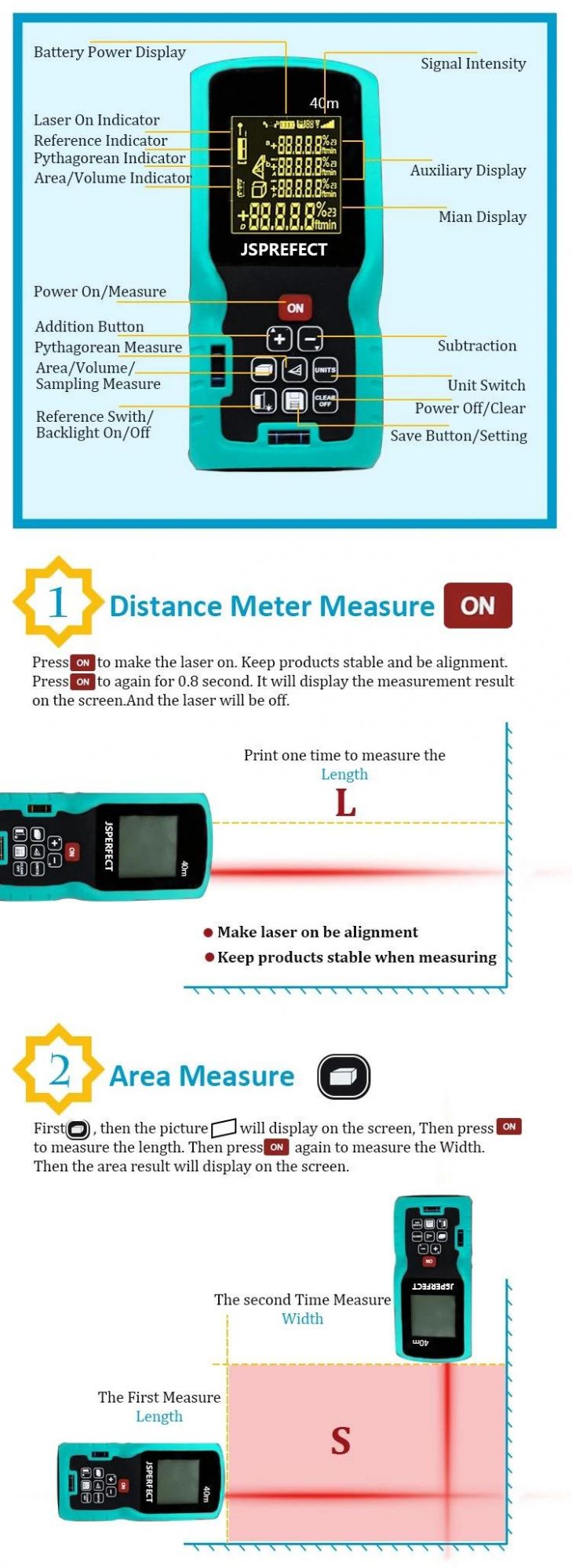 40m Area Measurement Instrument Laser Rangefinder