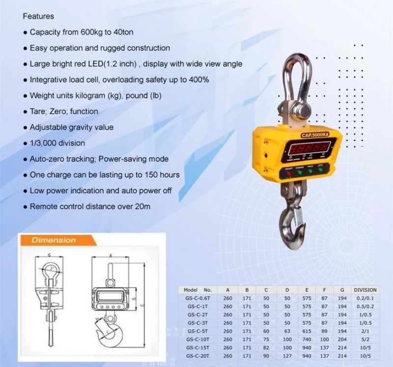 Industrial Crane Scale Capacity 30t 200% Safety Factor