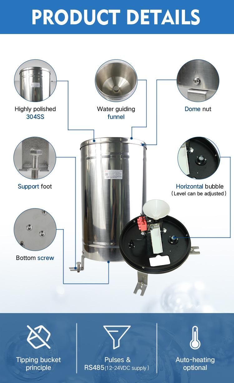 Rk400-01 0.2mm Rainfall Measurement Sensor Stainless Steel Tipping Bucket Rain Gauge for Environment Monitoring