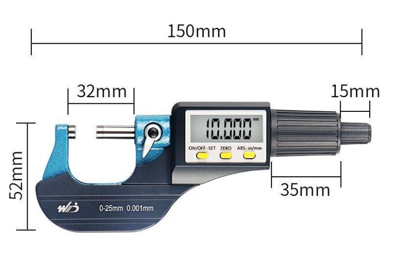 Digital Micrometer Outside Diameter 0-25mm/ 0.001 3 Buttons