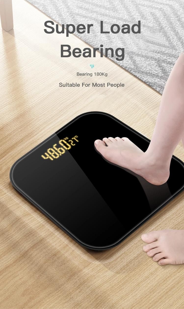 Kg Lb St Tempered Glass ABS Material Ultra-Thin LED Screen Electronic Scale with Weather Temperature