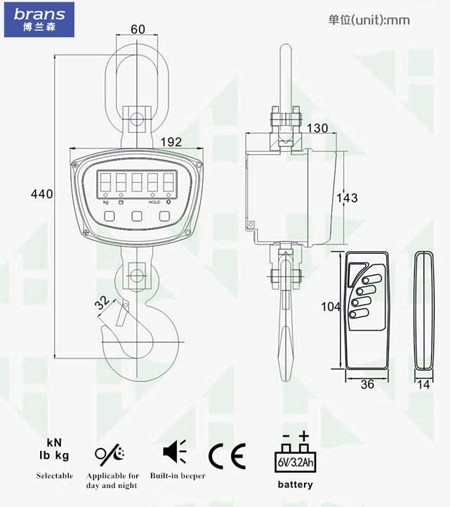 Brans 500kg, 1000kg, 1500kg, 2000kg Digital Crane Scales (CS-15)