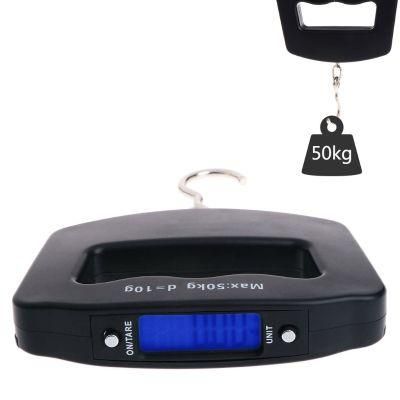 Portable Mini Digital Hand Held 50kg*10g Fish Hook Hanging Scale Electronic Weighting Luggage Scale Blue Backlit LED Displaye