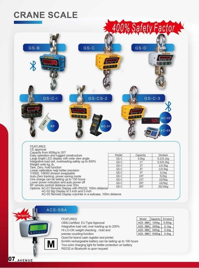 Digital Crane Scale Small Capacity: 300kg with LED$Remote (GS-E)