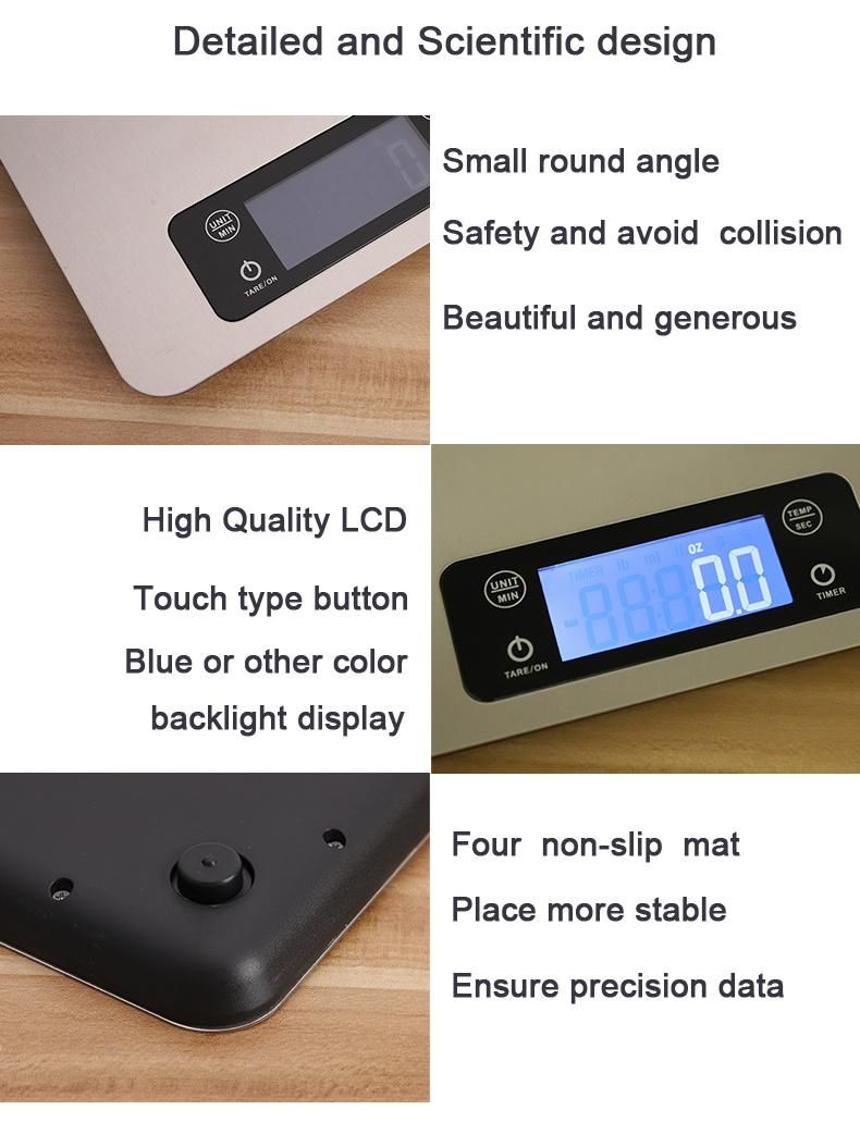 Steel Platform Blue Light LCD Kitchen Scale