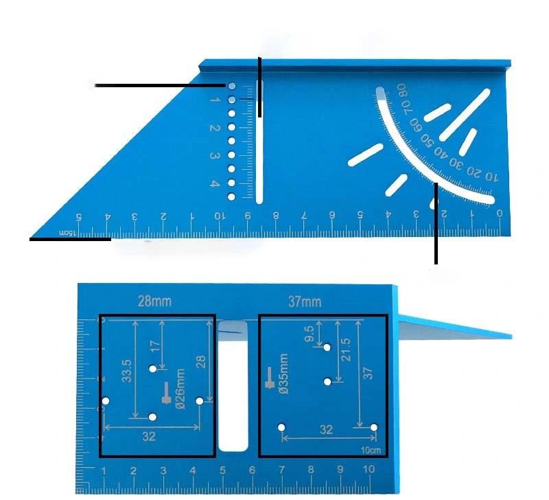 Woodworking Multi-Function Angle Ruler Positioning Wire Ruler Aluminum Alloy 45/90 Degree Right-Angle Scribing Gauge Hinge Hole Drawing Line