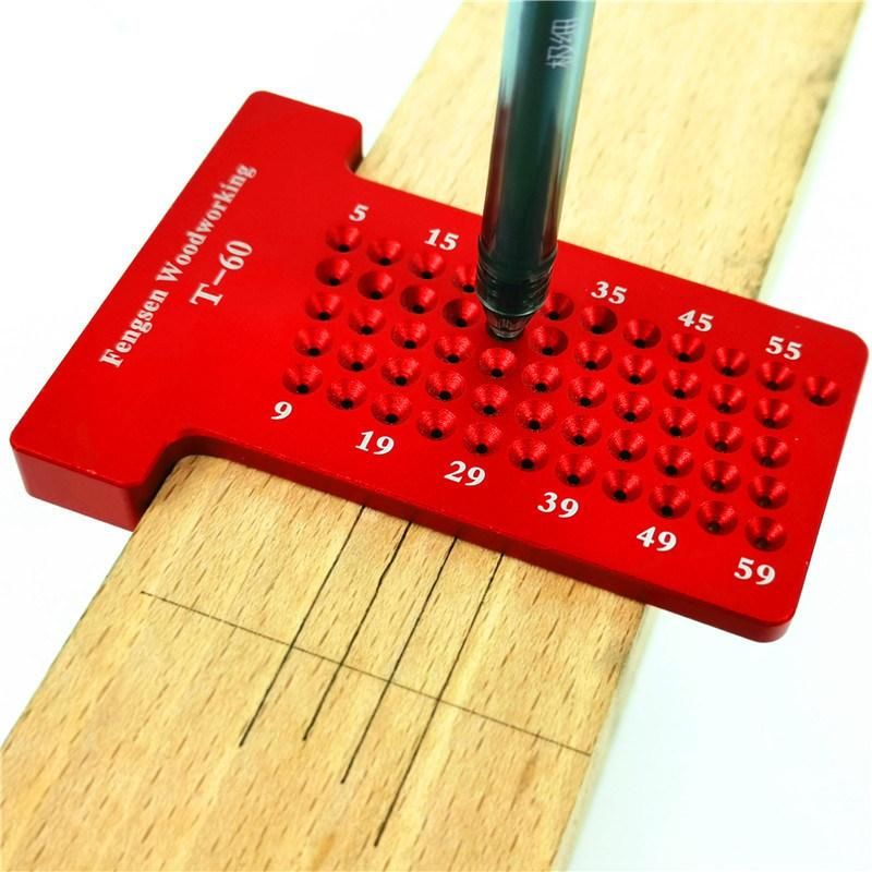 T60 Woodworking Scribing Ruler Hole Ruler Aluminum Alloy T-Shaped Ruler Woodworking Scribing Device Mini Scribing Device