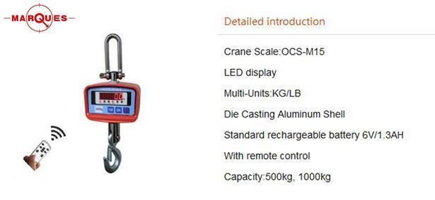 Die Casting Aluminum Shell Economic Portable Crane Scale with LED Display 500kg~1000kg