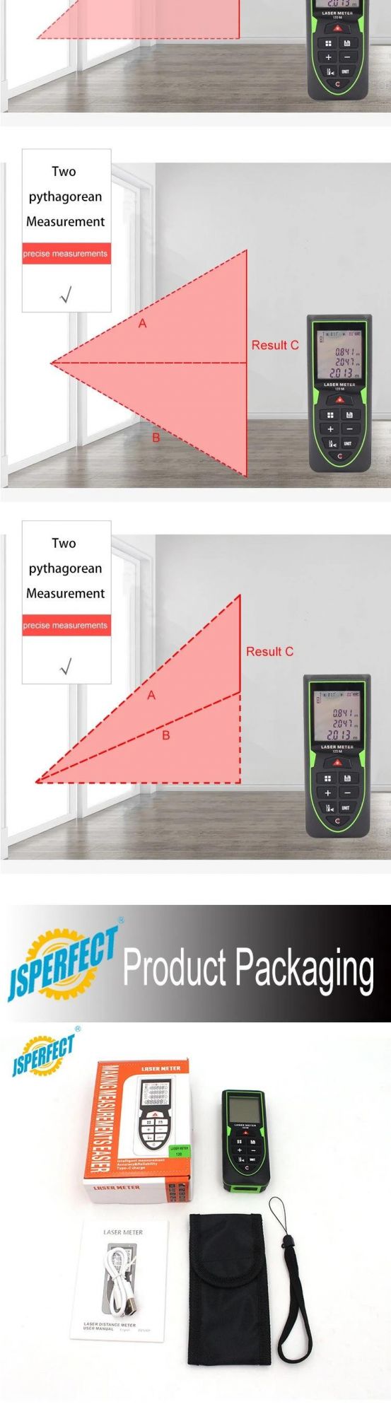 70m New Design Digital Green Laser Measure Distance Meter for Instrument Measuring