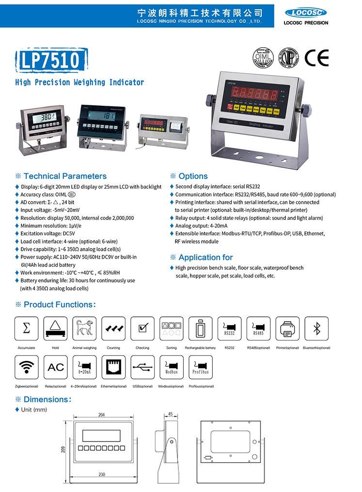 Lp7510 OIML Ntep Approval High Accuracy Floor Scale Electronic Weighing Indicator