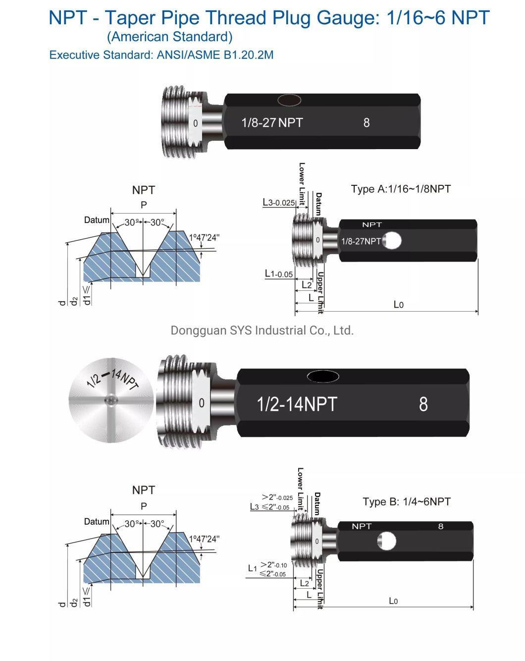 Taper NPT 60 Degree Un Thread Plug Ring Gauge