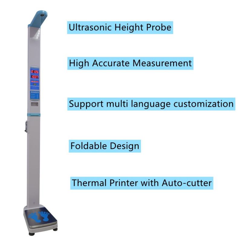 500kg Coin Operated RS232 BMI Ultrasonic Digital Height and Weight Machine