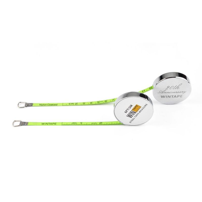 2m Zinc Metal Case Steel Tape Measure Nylon Coated Green Glad