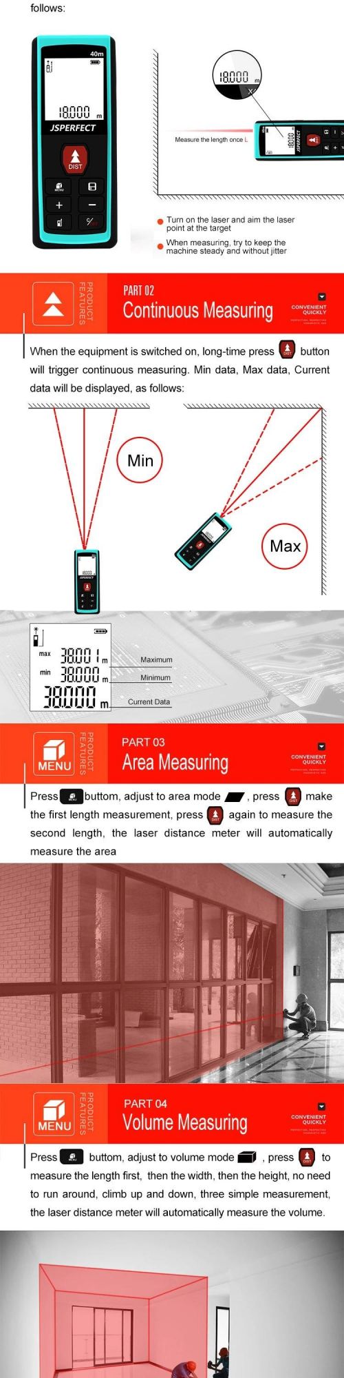 40m Handheld Laser Distance Meter for Indoor Use