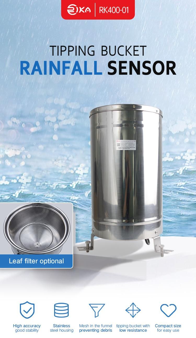 Rk400-01 304 Stainless Steel 0.2mm Resolution Tipping Bucket Rain Gauge for Weather Monitoring