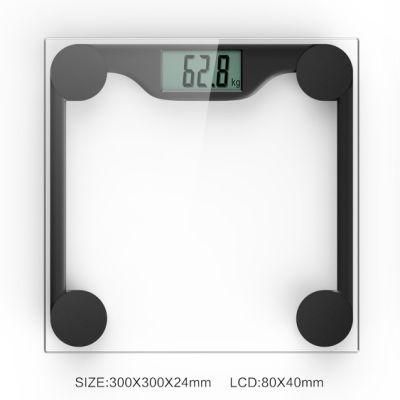 Bathroom Scale with LCD Display and Transparent Tempered Glass Platform
