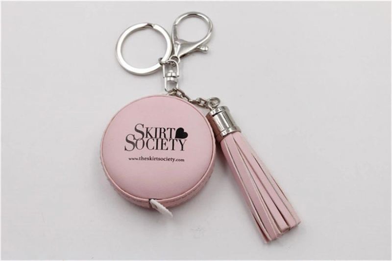 Custom Mini Retractable Tape Measure Leather 1.5m with Tassel Keyring