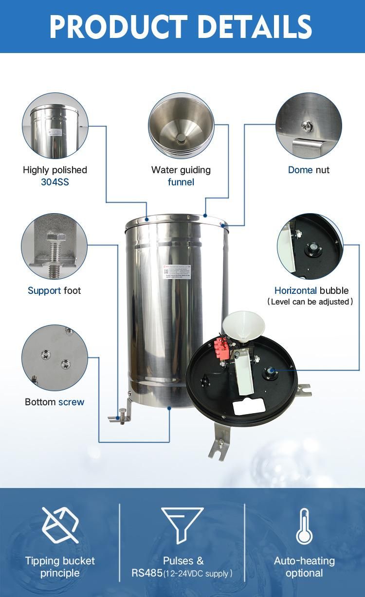 Rk400-01 Meteo Station RS485 Modbus Output Rain Gauge Sensor Tipping Bucket 304ss