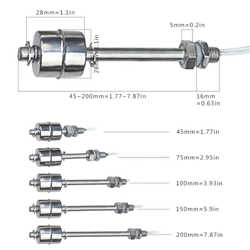 Stainless Vertical Liquid Water Level Sensor Internal Float Sensor Switch 45mm Line Automatic Pump Controller Switch