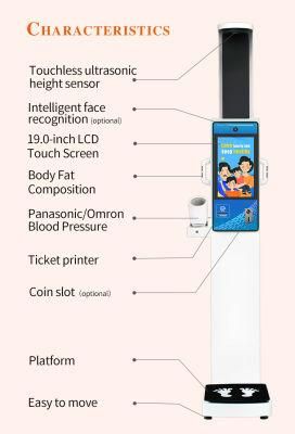 Coin Operated All-in -One Physical Examination Health Kiosk with Height Weight Scale
