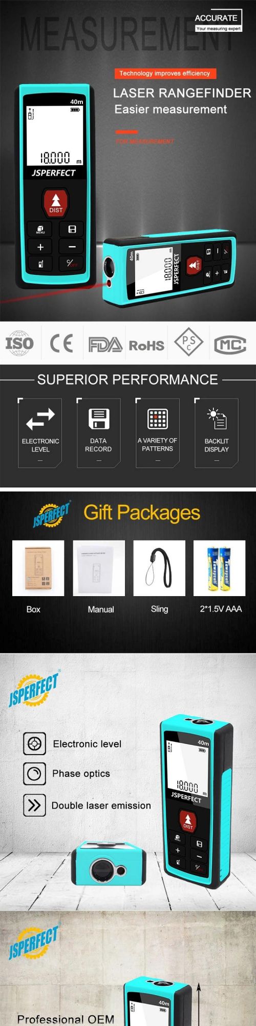 40m Handheld Best Precision Laser Measure Distance Meter