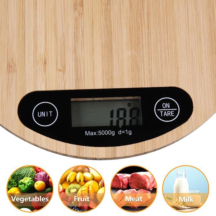 Amazon Online Kitchen Accessories Baking Equipment LCD Display Digital Table Food Bamboo Kitchen Scale