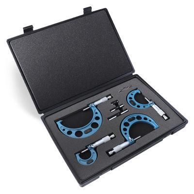Inch Outer Micrometer 0-4&quot; 0.0001&quot; Thick Carbide Spiral Micrometer High Precision 4-Piece Set