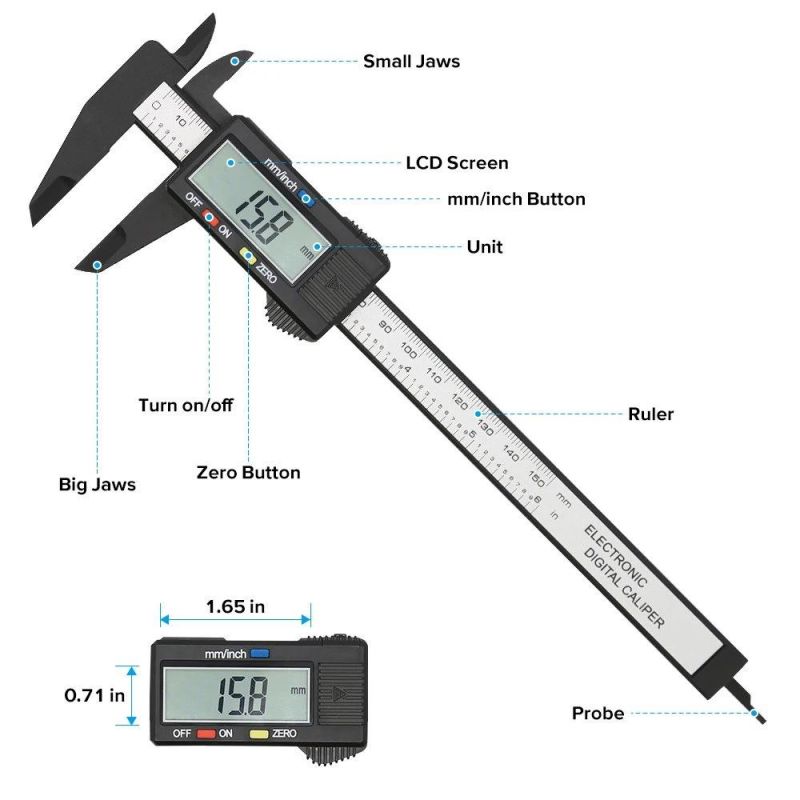 6 Inch Electronic Alloy Vernier Caliper Micrometer Digital Ruler Measuring